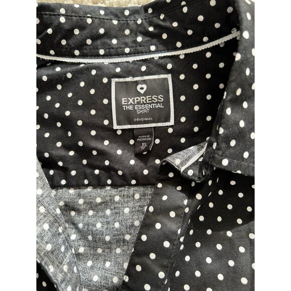 Express The Essential Shirt Button Up Long Sleeve Black/White Polka Dots Size XS - Picture 7 of 8